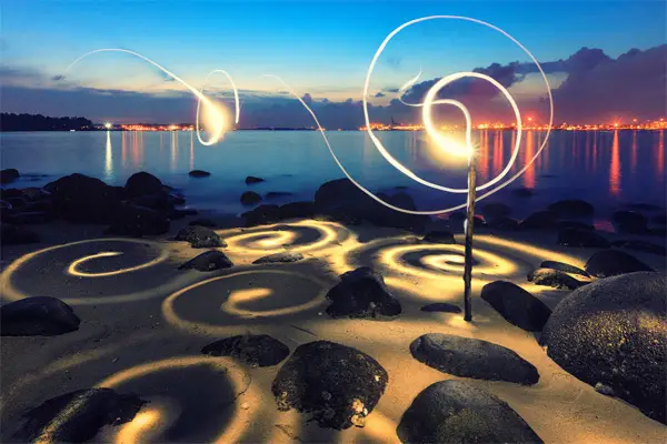 spiral lightings on a beach