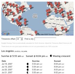 Sunset/sunrise tables screenshot