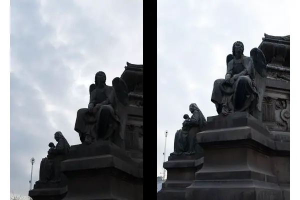 In situations where there's a back light using Zone Metering can cause your subject to be underexposed. The photo on the left was taken using Zone Metering. In the photo on the right I changed to  Spot Metering and exposed for the face of the statue. The subject is no longer in silhouette. 