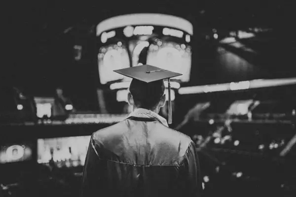 black and white photo of graduate